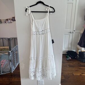 Lulus White Lace Tie-Shoulder Midi Dress NWT